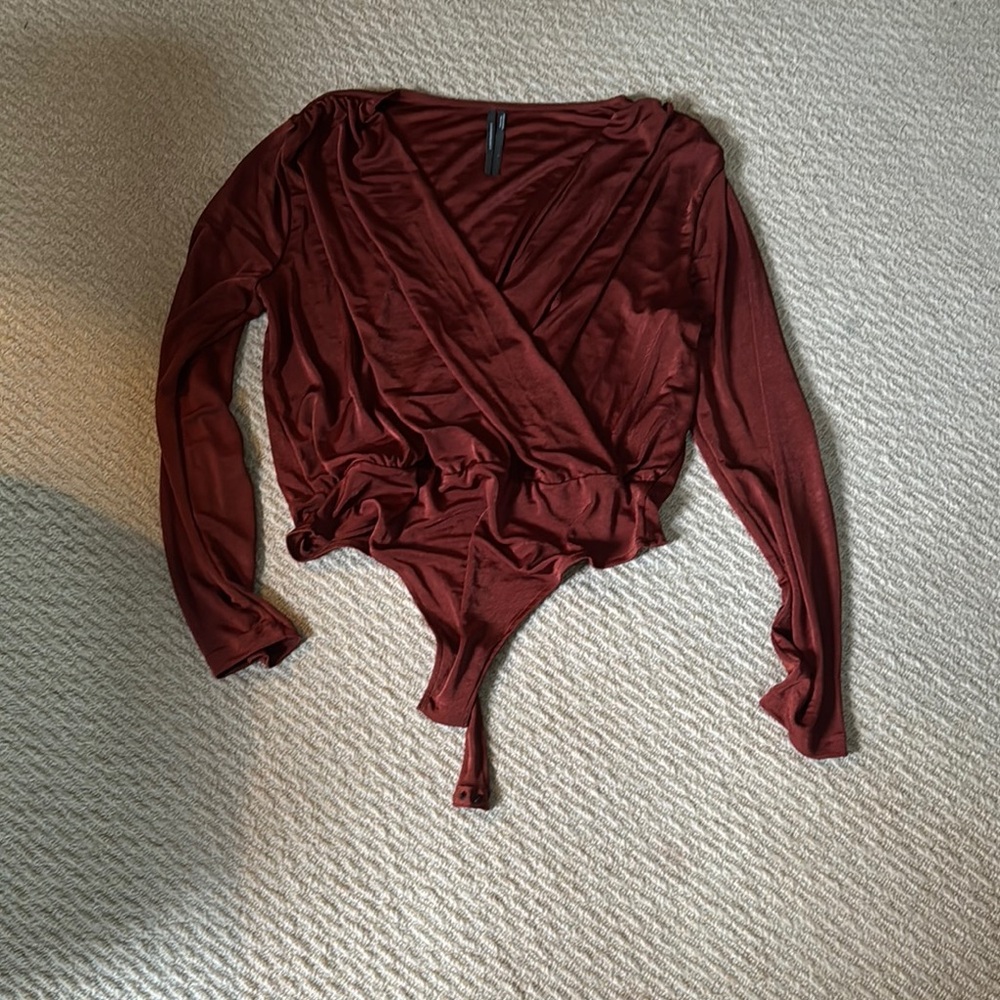 Elegant Burgundy Wrap Bodysuit